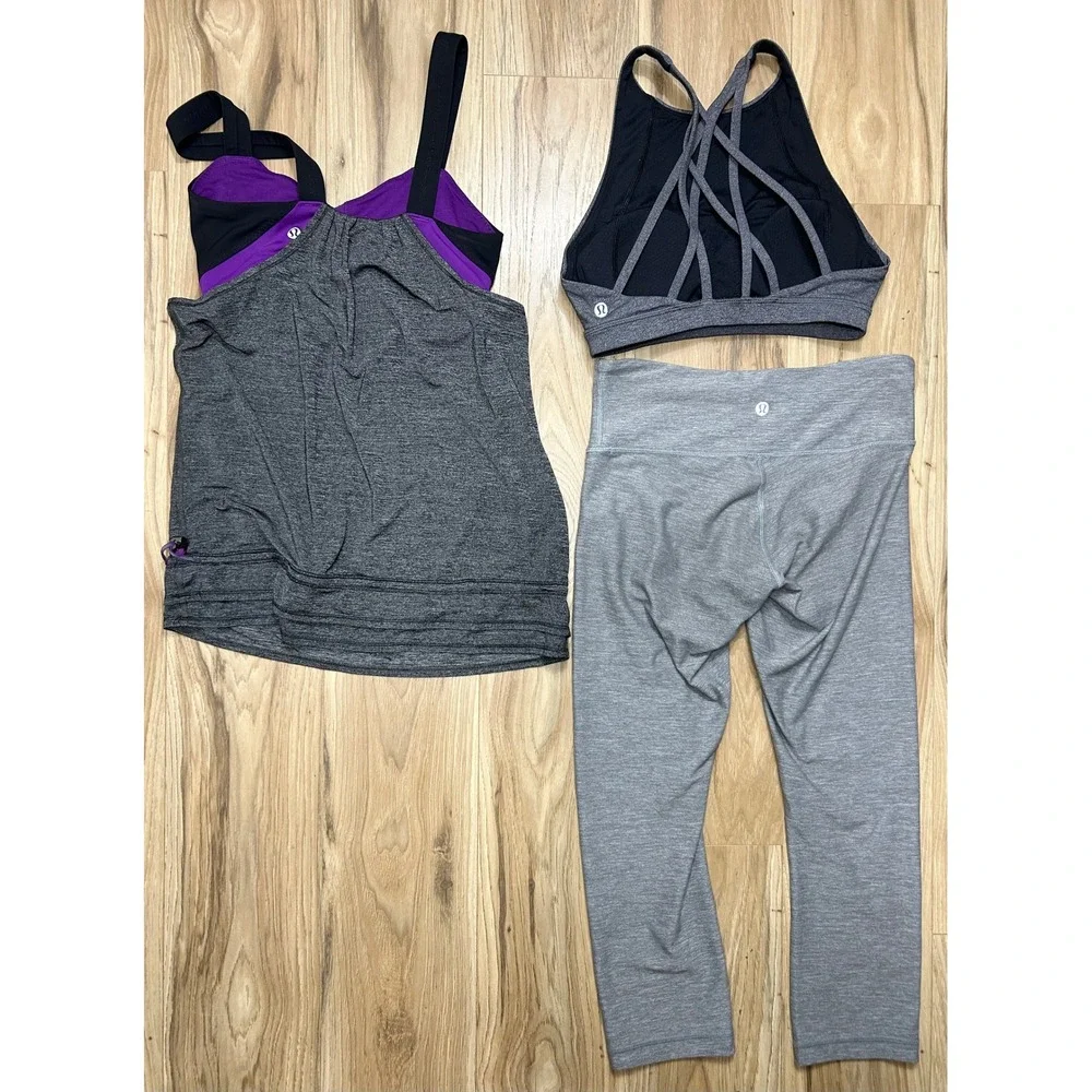 Lululemon Workout Set/3 Womens 4 Tank Top Sports Bra Capri Leggings Gym Athletic